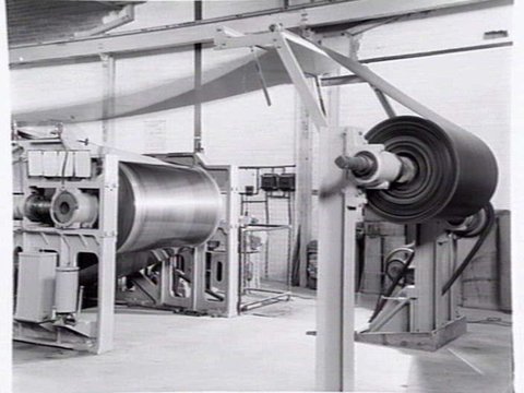 Factory interior, possibly at Hopkins Odlum Pty Ltd, belting manufacturers at 268-270 Geelong Road, West Footscray, Vic, 1943?