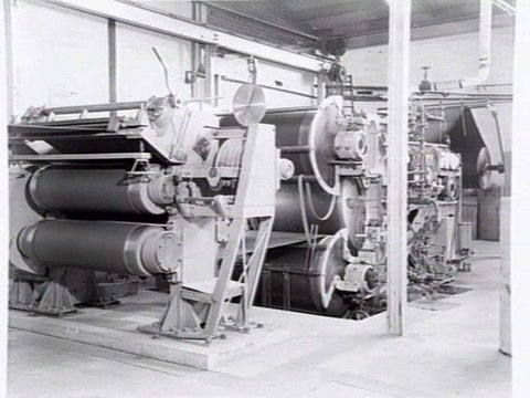 Factory interior, possibly at Hopkins Odlum Pty Ltd, belting manufacturers at 268-270 Geelong Road, West Footscray, Vic, c. 1943
