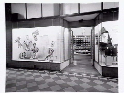 Window displays at McLeod's Mens Store, 335 Bourke Street, Melbourne, corner of Royal Arcade, c. 1946