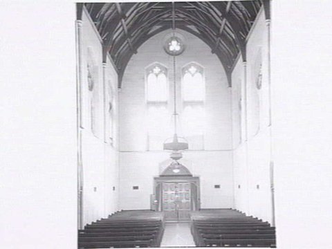 Melbourne Grammar School Chapel, interior and exterior views, 1947?