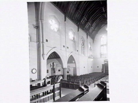 Melbourne Grammar School Chapel, interior and exterior views, c. 1947