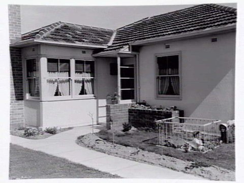 Exterior of pre-fabricated concrete Housing Commission homes in Oakleigh, c. 1946