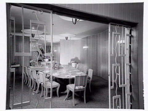 Maple Room, private dining room at the Hotel Australia, 276 Collins St., Melbourne, 1949
