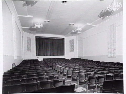 Circle Theatre, Essendon, operated by Hoyts. Shows dress circle foyer, auditorium, entrance foyer and dress circle from stalls, 1949