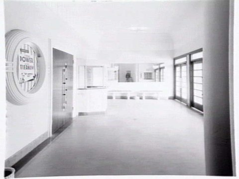Circle Theatre, Essendon, operated by Hoyts. Shows dress circle foyer, auditorium, entrance foyer and dress circle from stalls, 1949