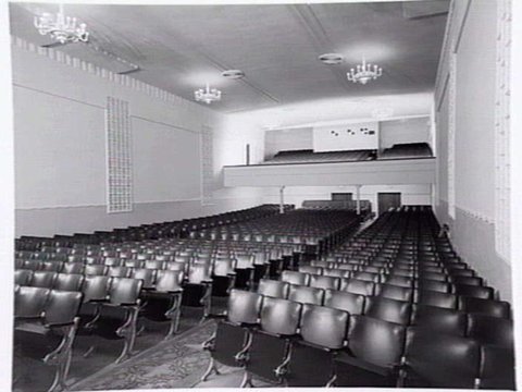 Circle Theatre, Essendon, operated by Hoyts. Shows dress circle foyer, auditorium, entrance foyer and dress circle from stalls, 1949