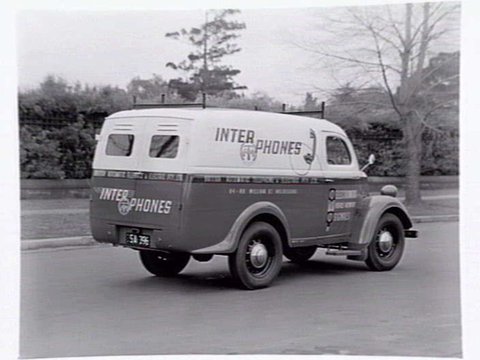 Van of British Automatic Telephone and Electric Pty. Ltd., 84-88 William Street, Melbourne, advertising Inter Phones ATM, c. 1950
