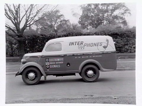 Van of British Automatic Telephone and Electric Pty. Ltd., 84-88 William Street, Melbourne, advertising Inter Phones ATM, c. 1950