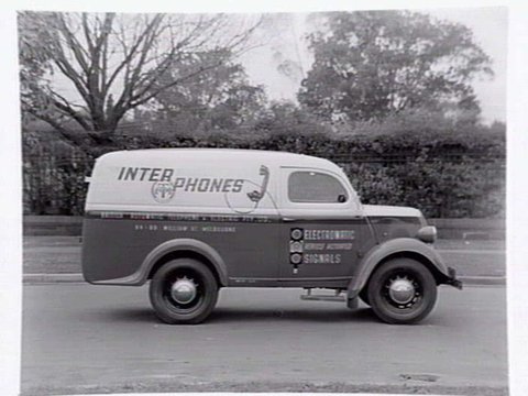 Van of British Automatic Telephone and Electric Pty. Ltd., 84-88 William Street, Melbourne, advertising Inter Phones ATM, 1950?