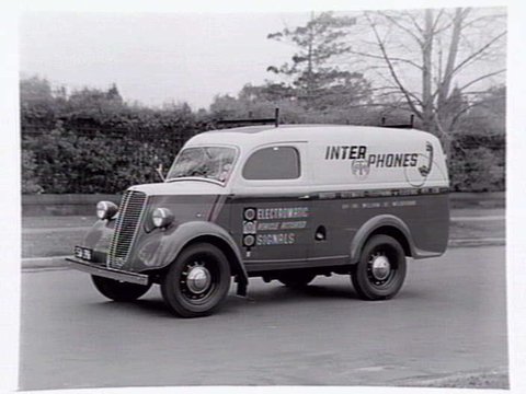 Van of British Automatic Telephone and Electric Pty. Ltd., 84-88 William Street, Melbourne, advertising Inter Phones ATM, c. 1950