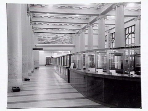 Allegorical murals by Virgil Lo Schiavo, installed in the banking chamber, Head Office, Commonwealth Bank of Australia, 363-71 Collins Street, Melbourne, 1952