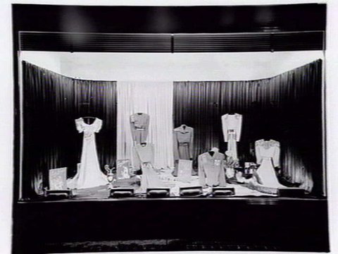 Lucy Secor Frock Salon, 280 Collins Street display window, taken during the day and at night, c. 1941