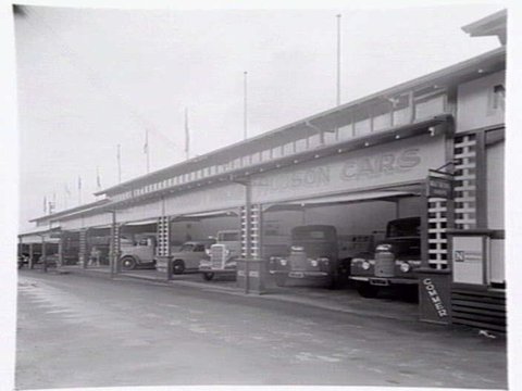 Motor car display by Neal's Motors, at the Royal Melbourne Show Grounds, 1949