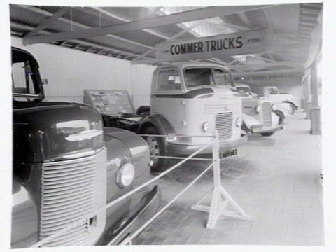 Motor car display by Neal's Motors, at the Royal Melbourne Show Grounds, 1949