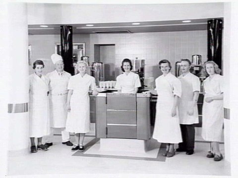 Installation of kitchen/cafeteria fittings by Gardner & Naylor, at the CTA (Commercial Travellers' Association),328 Flinders St., Melbourne, 1950