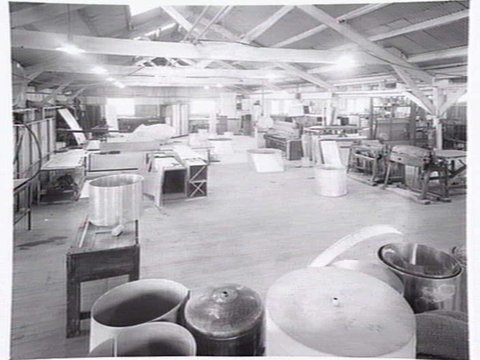 Gardner & Naylor, commercial kitchen product manufacturers of 192 Burwood Rd., Hawthorn, showing factory interior, 1953