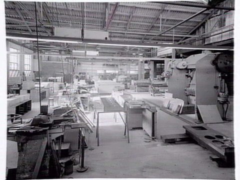Gardner & Naylor, commercial kitchen product manufacturers of 192 Burwood Rd., Hawthorn, showing factory interior, 1953
