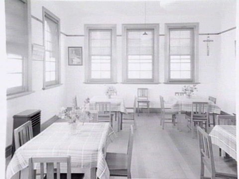 St. Vincent de Paul Girls' Orphanage, Napier St., South Melbourne, showing exterior views, girls in quadrangle and interiors of chapel, dining room and kitchen, 1940?