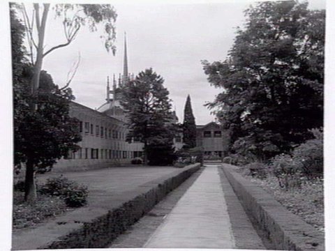 Gardens around Newman Chapel, Melbourne University, c. 1945