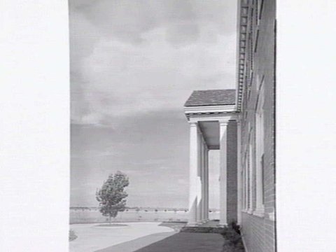 Monsanto Chemicals, Sommerville Rd., Braybrook, showing workers arriving by bus at front gate, plant and head office, 1950