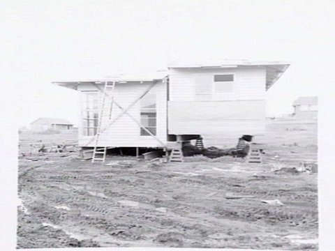 Housing Commission of Victoria prefabricated homes and construction yards by G.A. Winwood, builder of Camberwell, 1949