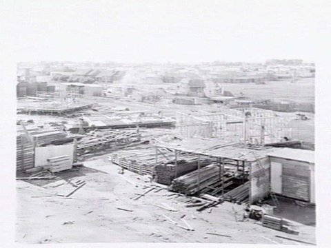 Housing Commission of Victoria prefabricated homes and construction yards by G.A. Winwood, builder of Camberwell, 1949