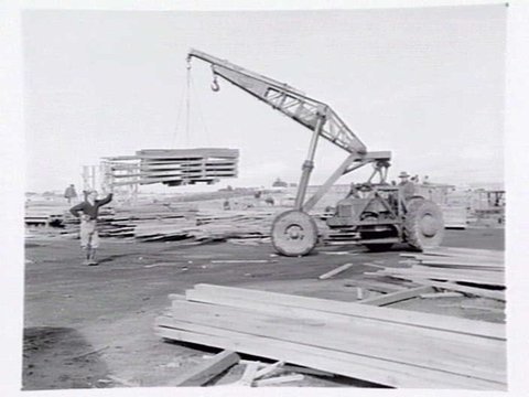 Housing Commission of Victoria prefabricated homes and construction yards by G.A. Winwood, builder of Camberwell, 1949