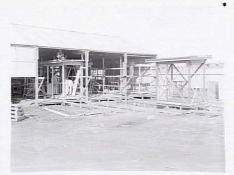 Housing Commission of Victoria prefabricated homes and construction yards by G.A. Winwood, builder of Camberwell, 1949
