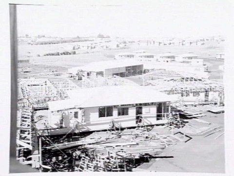 Housing Commission of Victoria prefabricated homes and construction yards by G.A. Winwood, builder of Camberwell, 1949