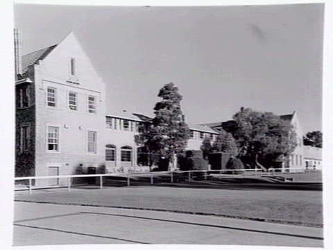 Toorak College, Mornington Rd., Mt. Eliza, showing buildings, grounds, facilities and students in class, 1949