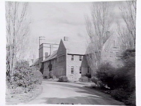 Toorak College, Mornington Rd., Mt. Eliza, showing buildings, grounds, facilities and students in class, 1949