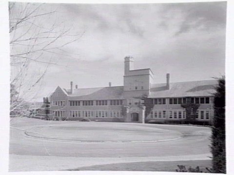Toorak College, Mornington Rd., Mt. Eliza, showing buildings, grounds, facilities and students in class, 1949