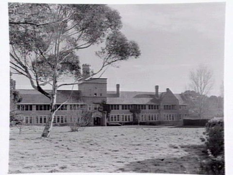 Toorak College, Mornington Rd., Mt. Eliza, showing buildings, grounds, facilities and students in class, 1949