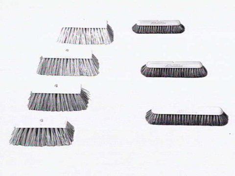 Thomas Mitchell & Son brushwear products, including broom heads, mops, straw brooms, paint brushes, feather dusters, scrubbing brushes and view of premises at 120-152 Victoria St., Brunswick, 1952