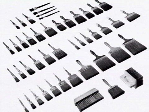 Thomas Mitchell & Son brushwear products, including broom heads, mops, straw brooms, paint brushes, feather dusters, scrubbing brushes and view of premises at 120-152 Victoria St., Brunswick, 1952