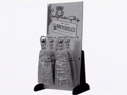 Thomas Mitchell & Son brushwear products, including broom heads, mops, straw brooms, paint brushes, feather dusters, scrubbing brushes and view of premises at 120-152 Victoria St., Brunswick, 1952