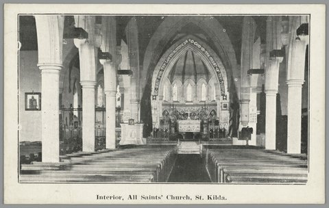 Interior, All Saints' Church, St. Kilda, 1910?