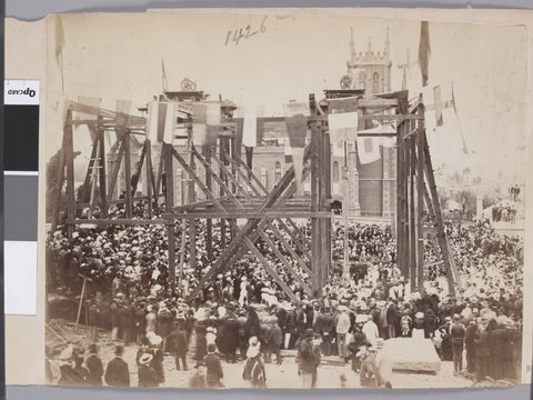 Laying the foundation stone of St. Pauls Cathedral, Swanston Street, 1880
