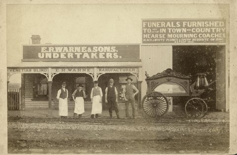 [Undertakers business of E. R. Warne & Sons, Footscray, or possibly Yarraville], 1880–1910
