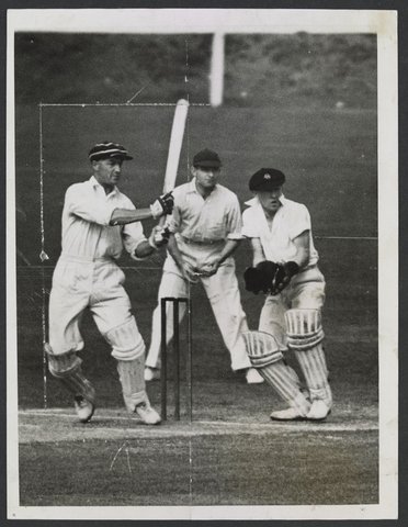Powerful shot to leg by Rigg (Melbourne) which produced a single in the pennant final against Fitzroy, c. 1940