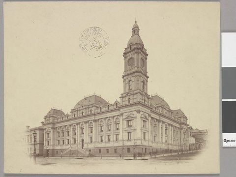 Town Hall Melbourne fronting Collins Street and Swanston Street, 1870