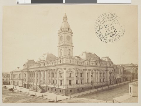 Melbourne Town Hall without clock, 1872