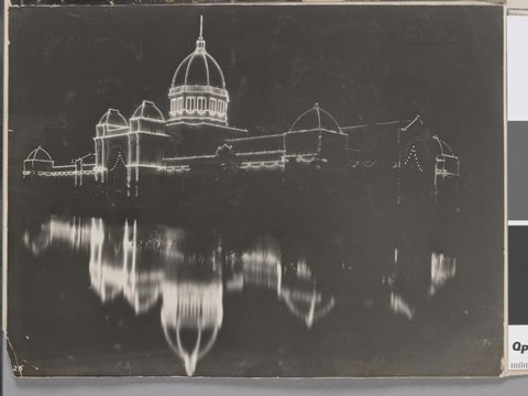 Municipal Arch and Melbourne Exhibition Building illuminated, 1901