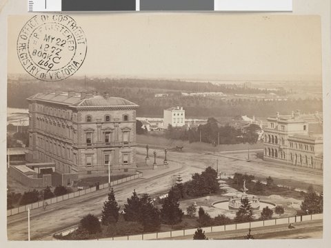 Melbourne looking south west from Treasury, 1872