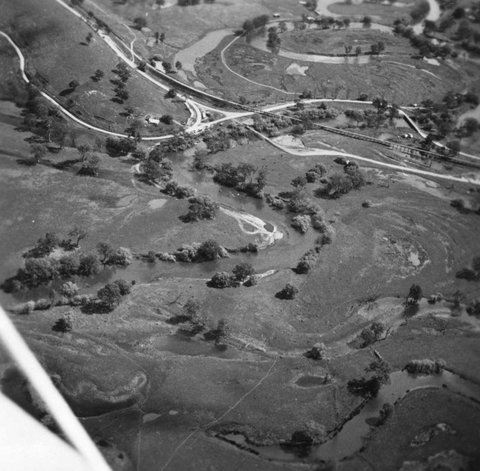 Bolga site of new Tallangatta township and trees near Reservoir, 1953–54