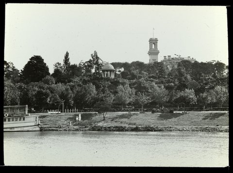 Federal Government House [i.e. Government House, Melbourne, taken from across river, boat in foreground, only tower visible], 1900–25