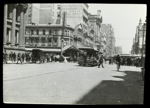 Collins Street [looking west showing Elizabeth St. intersection], 1900–05
