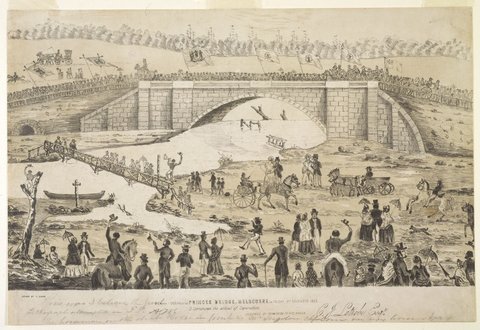 View of opening of the Princes Bridge, Melbourne, on Friday 15th November 1850 : To commemorate the arrival of Separation