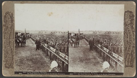 Duke of York Celebrations, Melbourne. The Duke Inspecting the Troops at the Review, Flemington, 1901