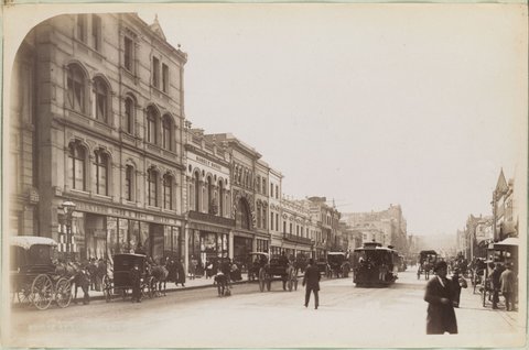 Bourke St looking east [between Elizabeth and Swanston Streets, north side], 1892–1900